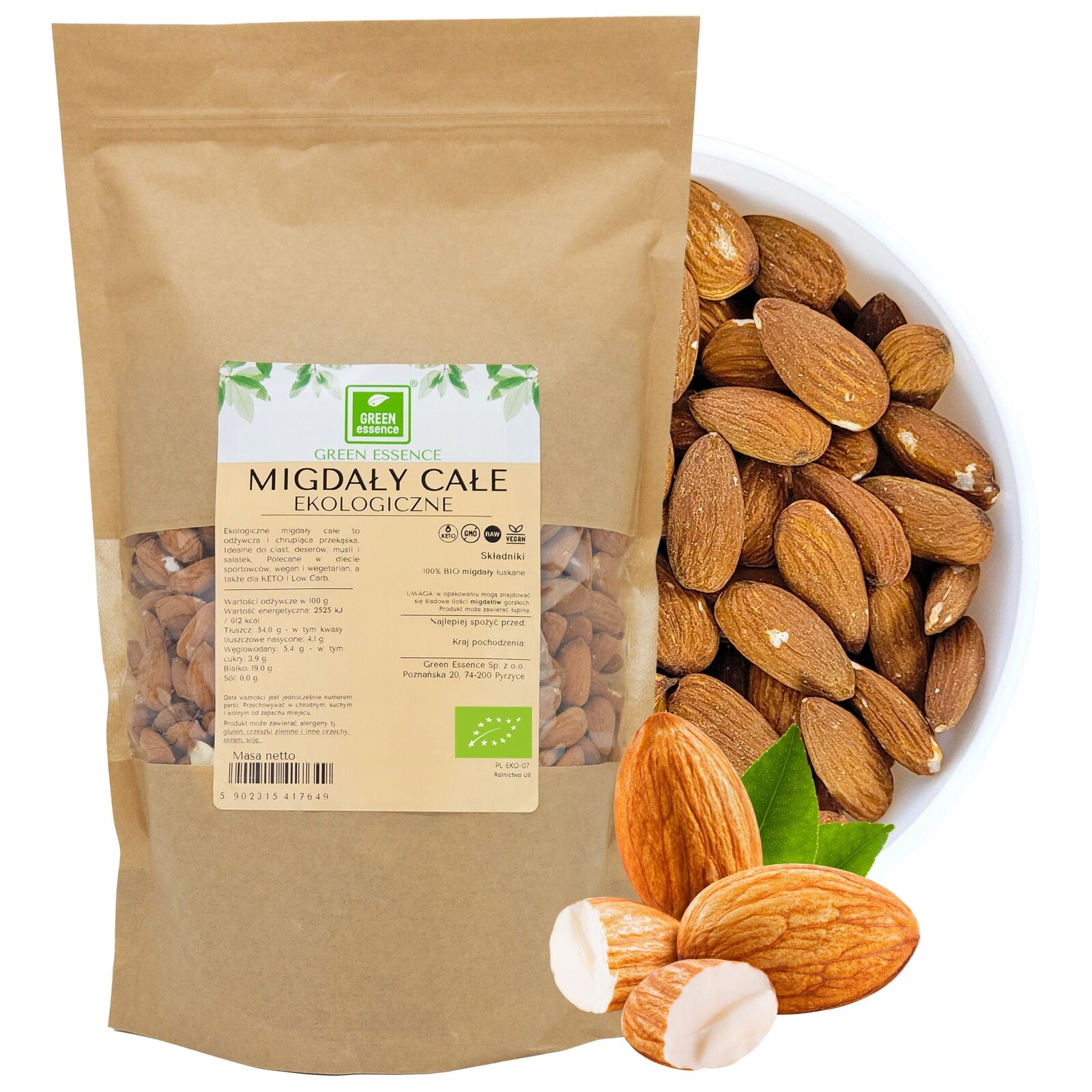 Mandle celé ekologické Keto Bio 1kg přírodní velké Mandle XXL křupavé