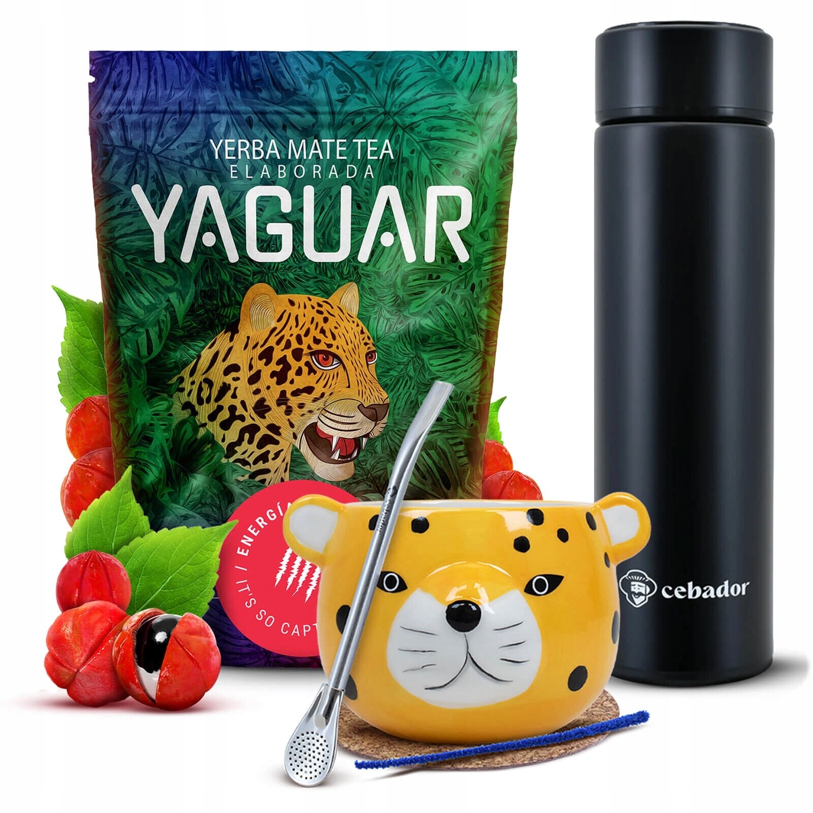 Sada Yerba Mate Yaguar Energia Guarana Led termoska Tykev a Bombilla 500 g