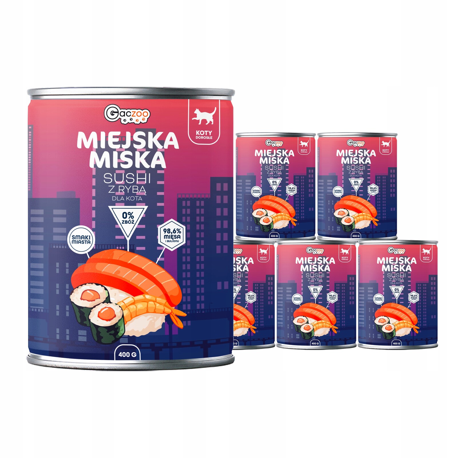 Krmivo mokré pro kočky Městská miska Gaczoo Sushi s rybou 6 x 400 g bez obilovin