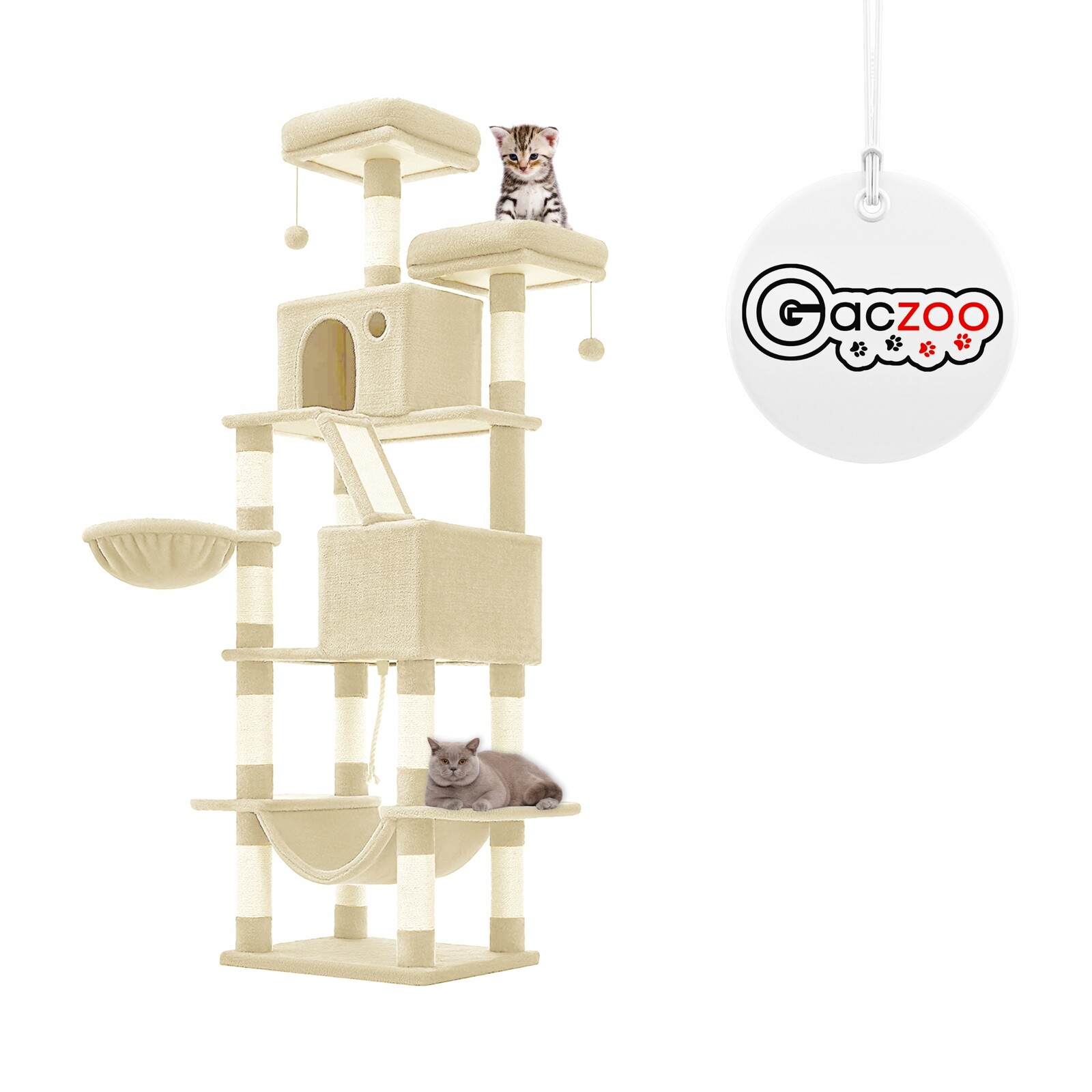 Gaczoo Škrabadlo pro kočky vysoká věž pelíšek 60 x 50 x 206 cm béžová