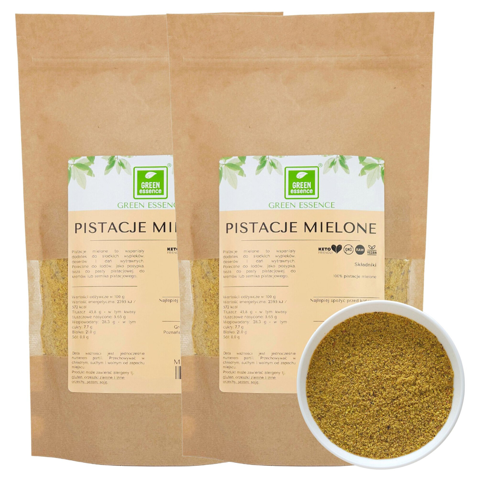 Pistáciová mouka z pražených pistácií 500 g Pistácie mleté pražené 2 x 250 g