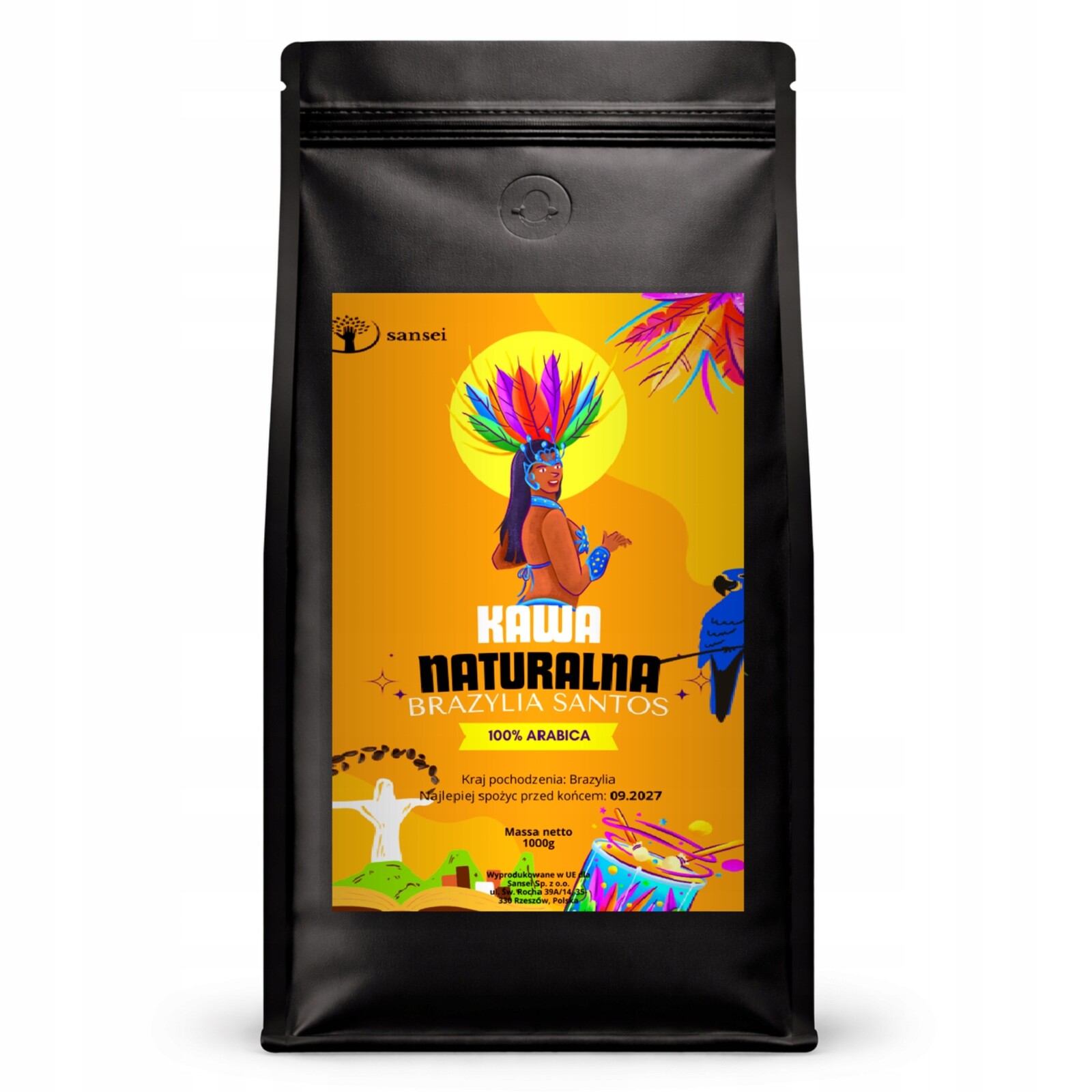 Káva pražená přírodní Brazílie Santos 1000 g Sansei