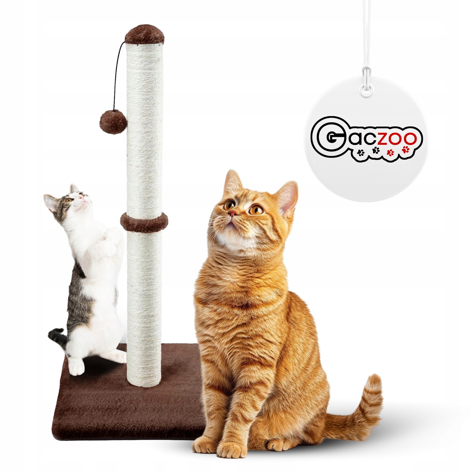 Gaczoo Škrabadlo pro kočky sloupek s míčkem 40 x 40 x 72 cm, barva hnědá