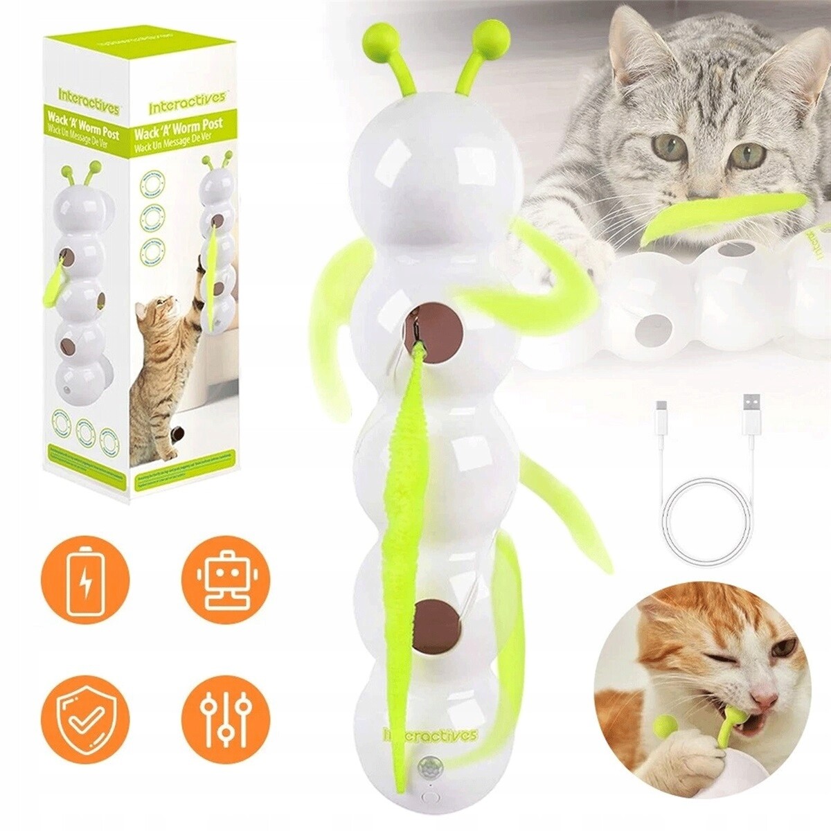 Smart Interaktivní Hračka Pro Kočky Usb Bílo-zelená