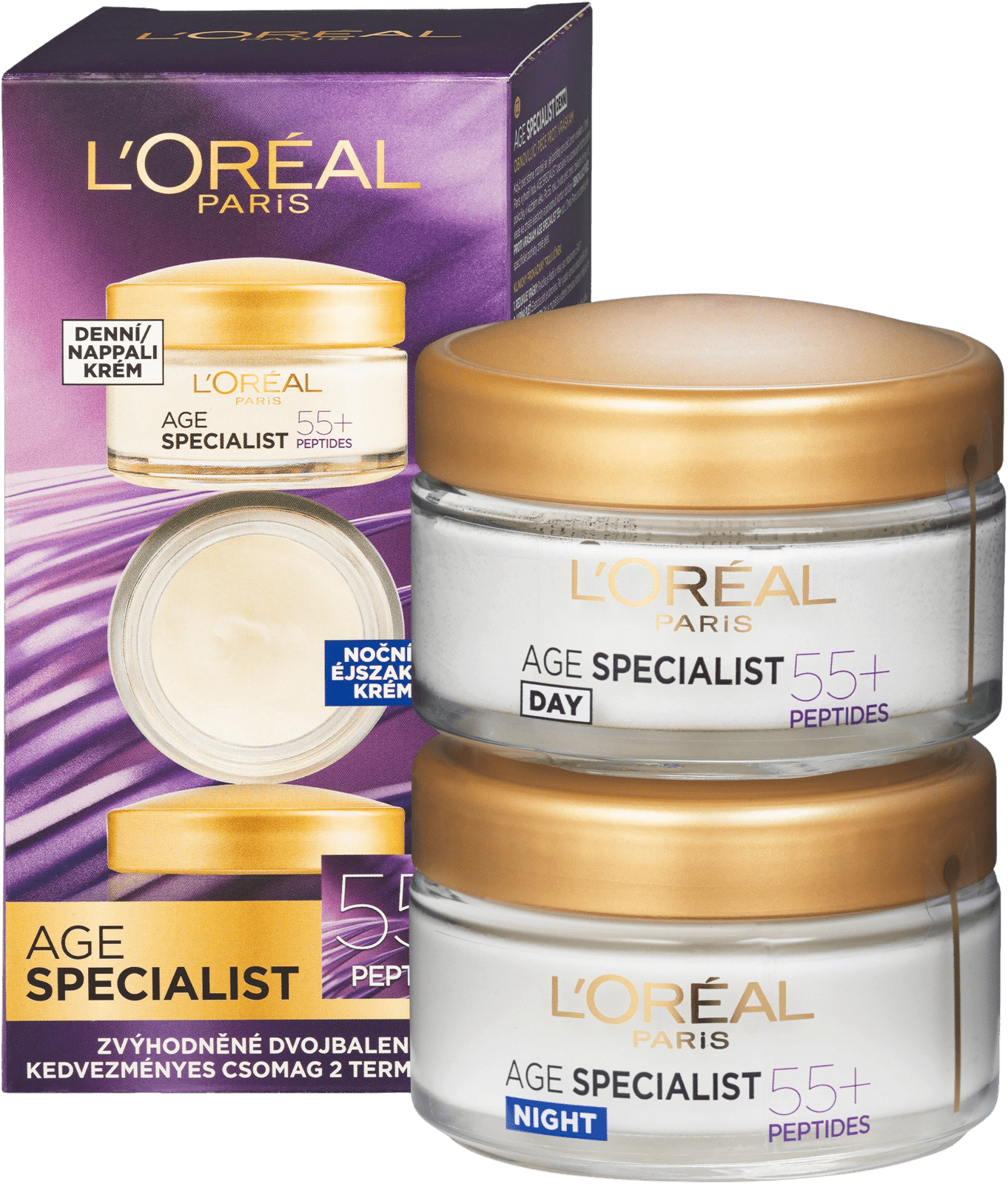 L'ORÉAL PARIS Age Specialist 55+ duopack - denní + noční krém proti stárnutí pleti
