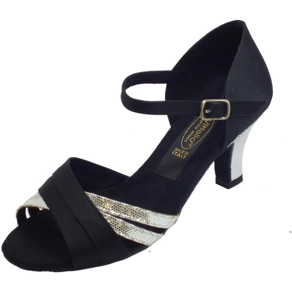 Vitiello Dance Shoes  303 Raso nero Sat. Argento forma  Černá