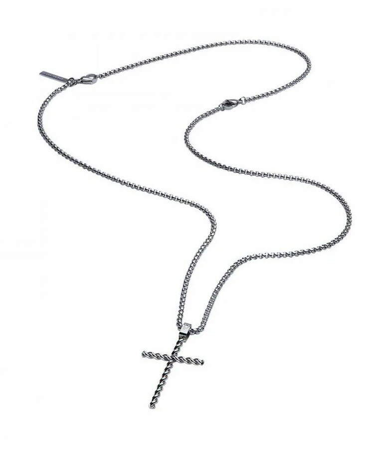 Police Slušivý pánský náhrdelník z oceli Křížek PJ26382PSS.01