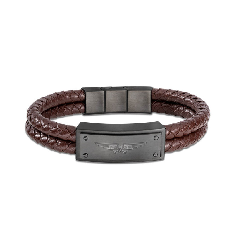 Police Dvojitý hnědý kožený náramek pro muže PEJGB2009032