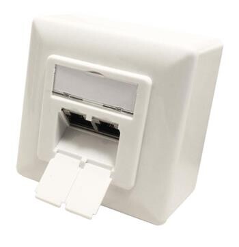 Zásuvka 2x RJ45 kat. 6a, STP, na omítku, vertikální přívod, bílá