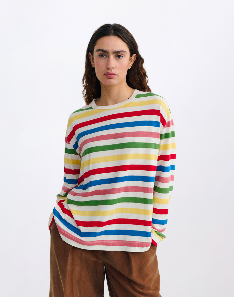 Thinking MU Emily Multicolor Striped Long Sleeve T-Shirt STRIPES XS