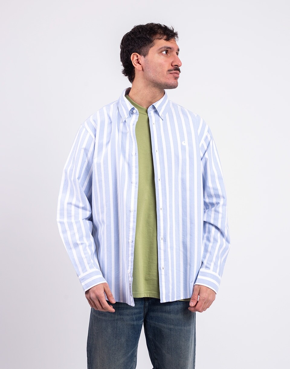 Carhartt WIP L/S Deven Shirt Deven Stripe, Bleach/White S