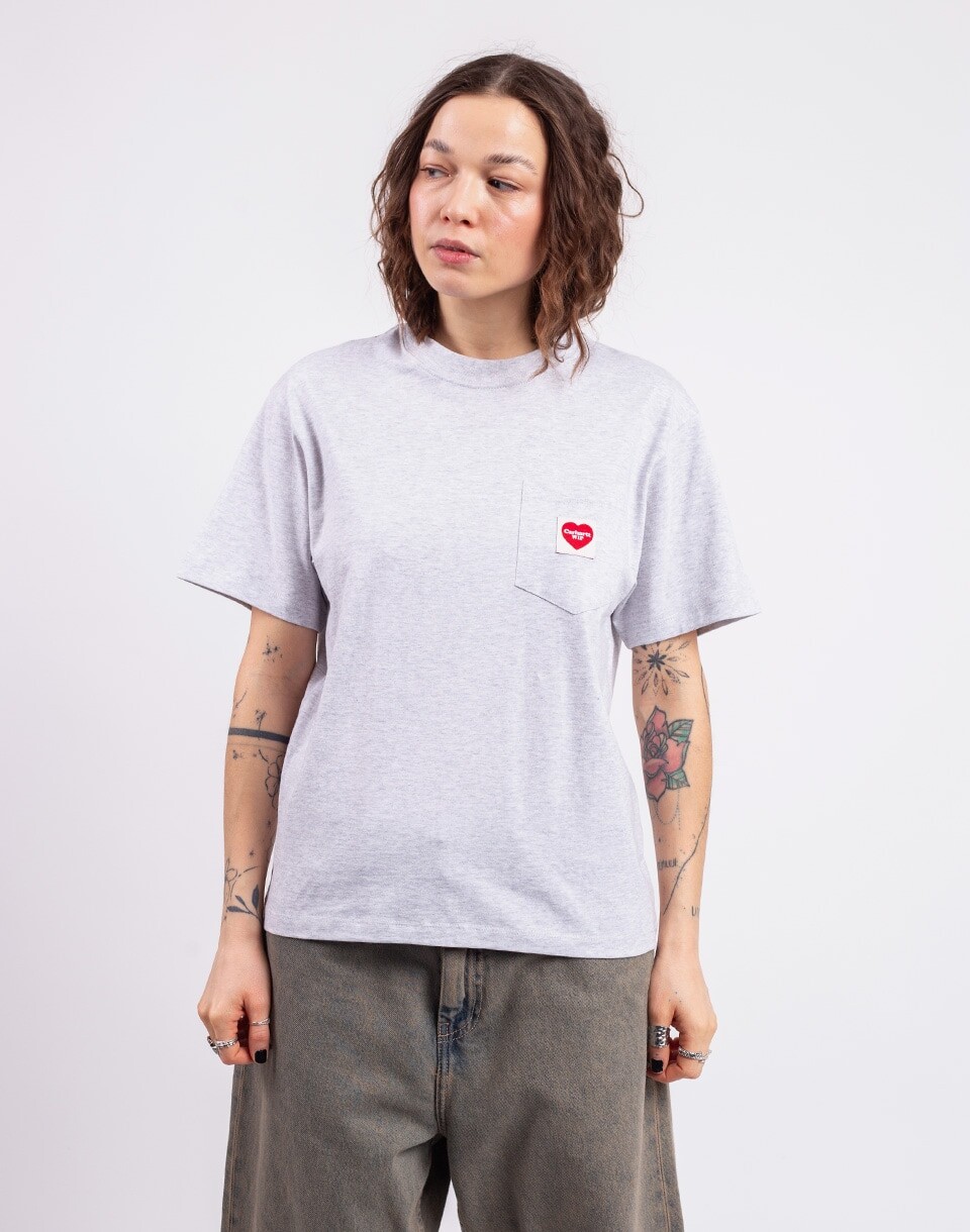 Carhartt WIP W' S/S Pocket Heart T-Shirt Ash Heather/Red XS