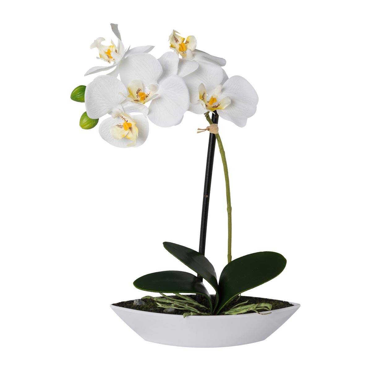 Gasper Umělá orchidej v oválné misce, 30 cm, bílá