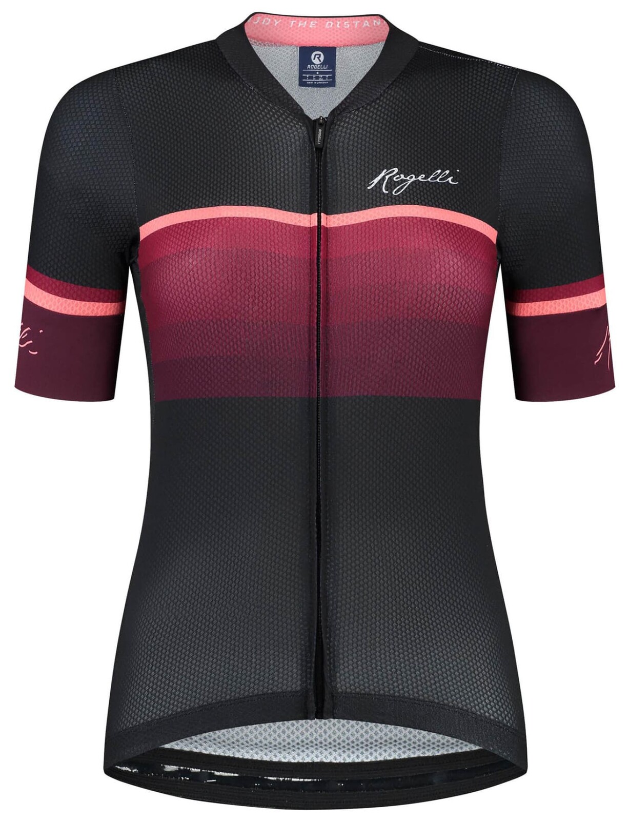 Extralehký dámský cyklodres Rogelli IMPRESS II s krátkým rukávem, černo-vínovo-korálový M