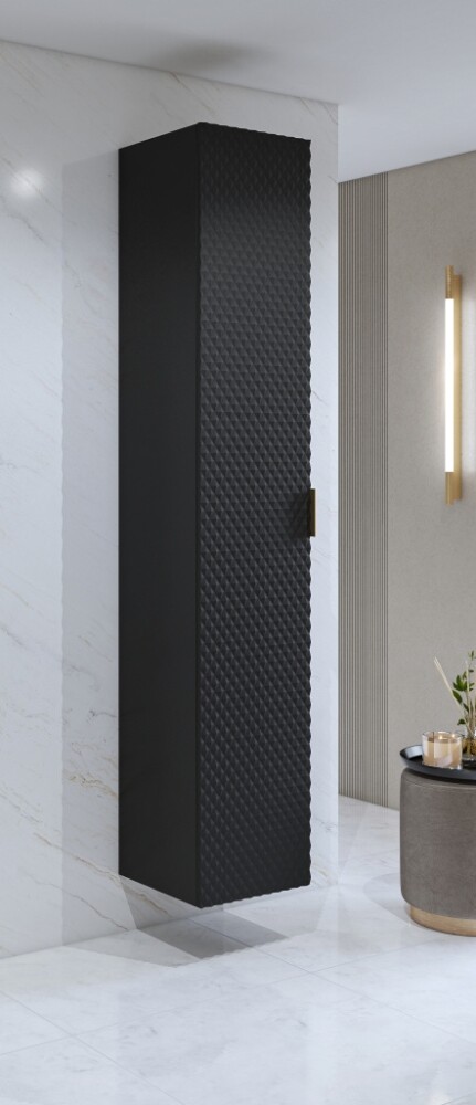 NALLON koupelnová vysoká skříňka 1D, černý onyx/černé pyramidky