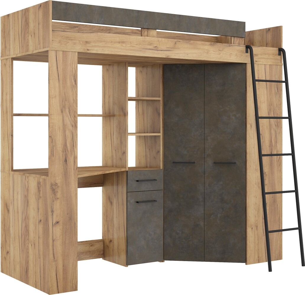 Multifunkční patrová postel OTIRA, pravá, craft zlatý/granada hnědá, 5 let záruka