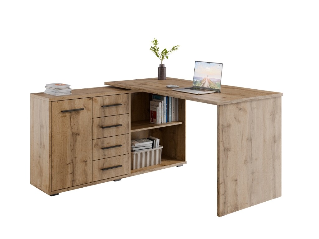 Rohový psací stůl NEJBY GIANNI, levý, dub wotan - II. jakost, POUZE OSOBNÍ ODBĚR
