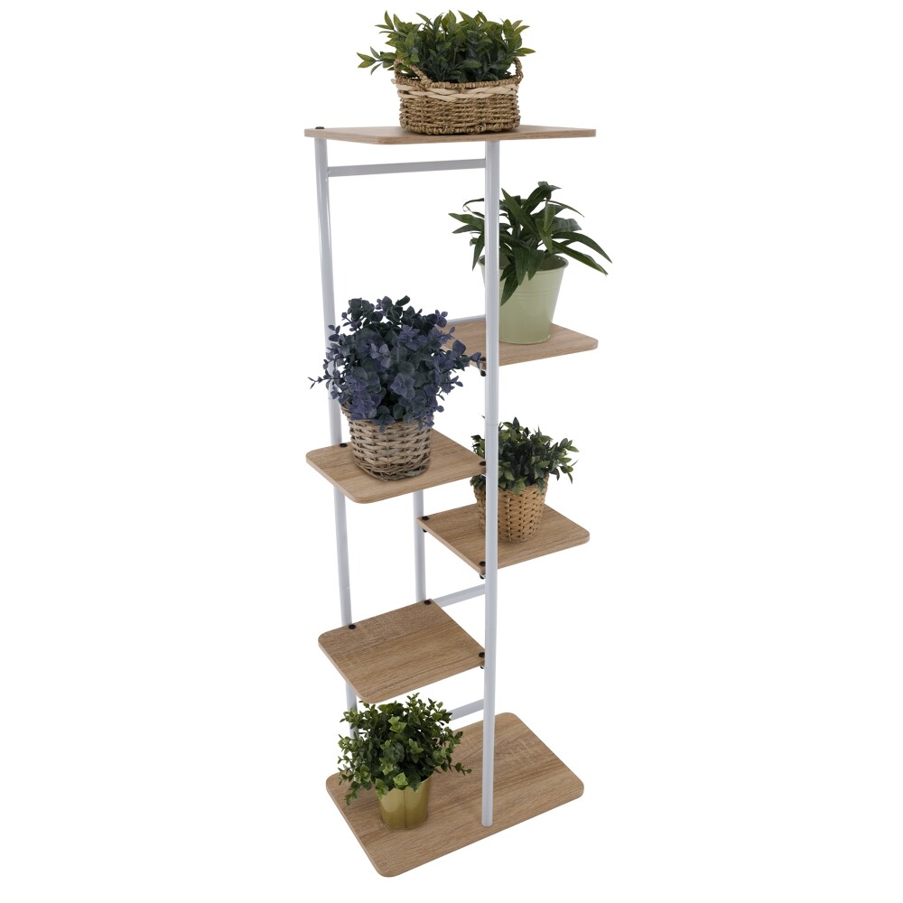 Stojan na květiny PEPEROMIA 2, bílá/dub sonoma - II. jakost, POUZE OSOBNÍ ODBĚR