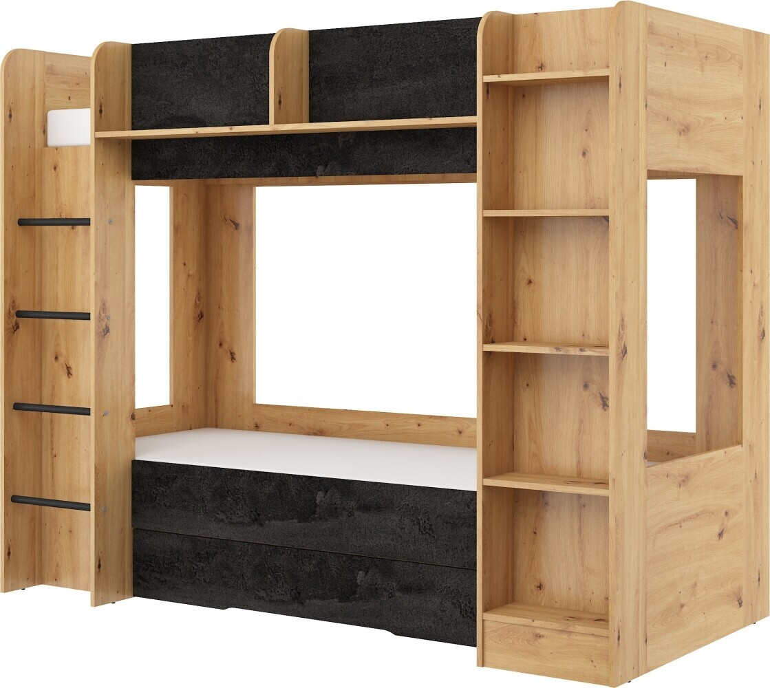 Patrová postel ORIVAR, levá, dub artisan/beton černý, 5 let záruka