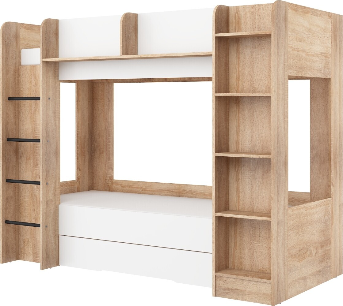 Patrová postel ORIVAR, levá, dub sonoma/bílá, 5 let záruka