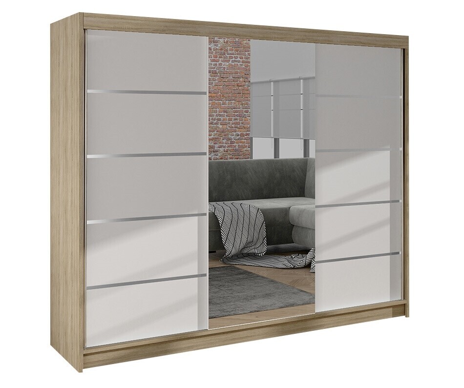 Šatní skříň HARDY VI se zrcadlem, dub sonoma/bílá - II. jakost, POUZE OSOBNÍ ODBĚR