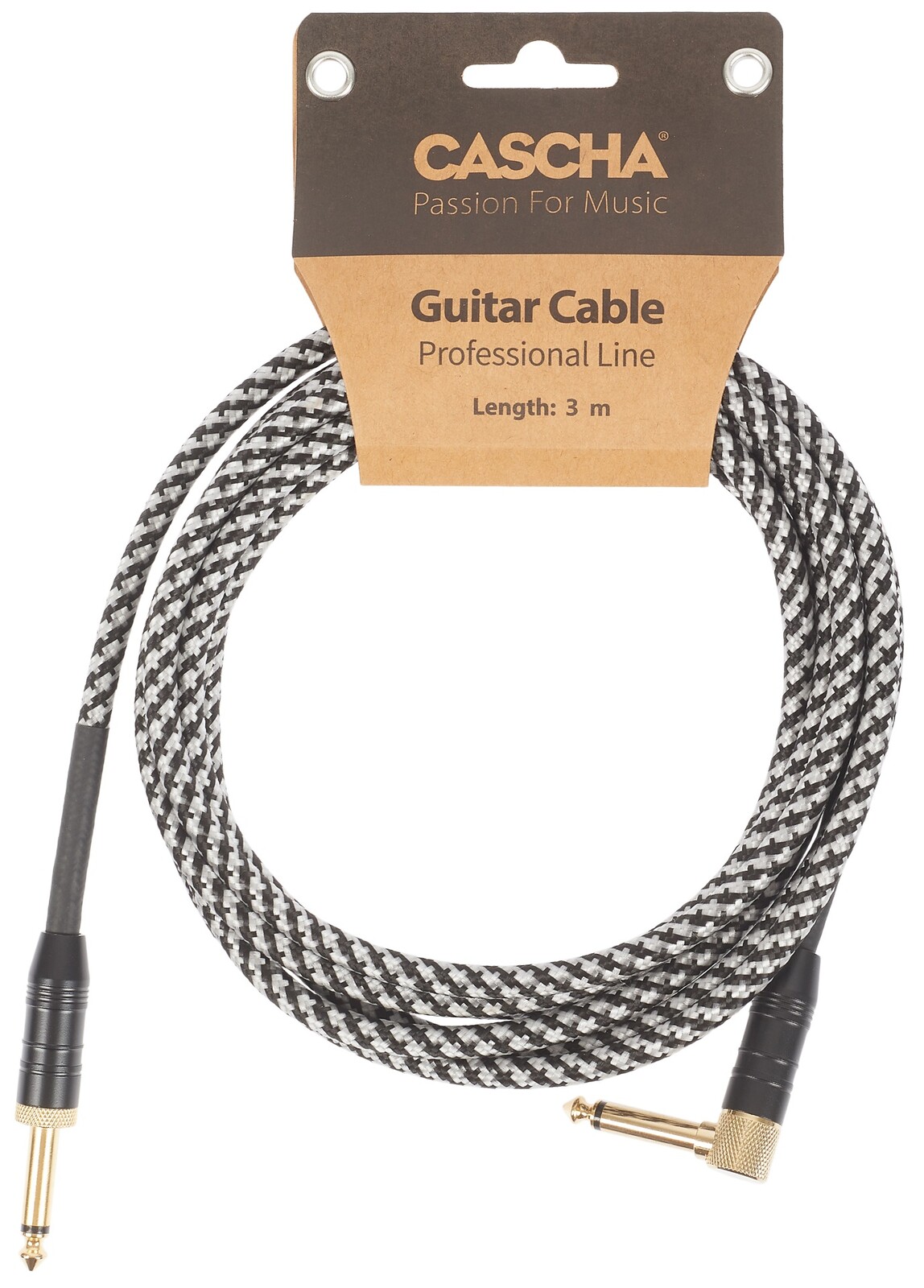 Cascha Professional Line Guitar Cable, Angled, Tweed Black, 3 m (rozba