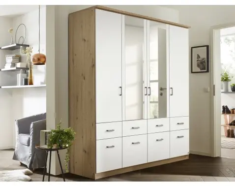 Šatní skříň se zrcadly Bremen, 181 cm, dub artisan/bílá