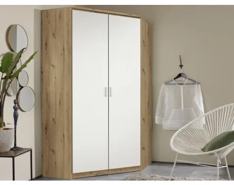 Rohová šatní skříň Bremen, dub artisan/bílá