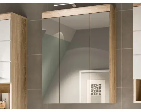 Koupelnová skříňka se zrcadlem Lambada, dub sonoma/bílá lesk