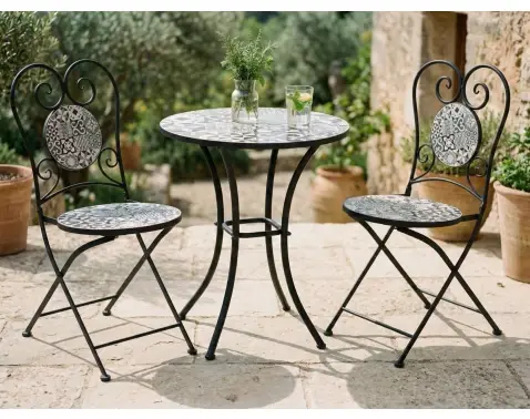 Zahradní set s motivem mozaiky Mosaic, černý/bílý