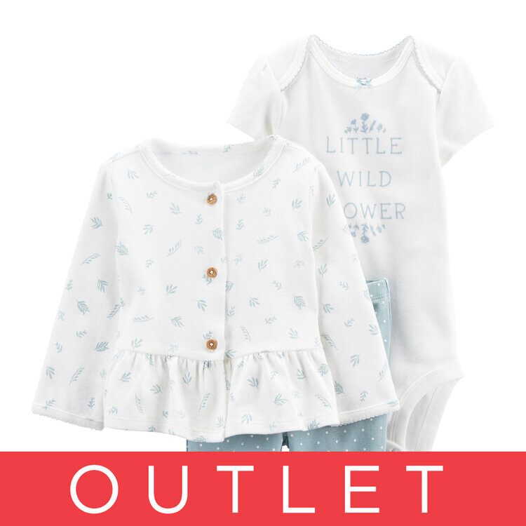 CARTER'S Set 3dílný mikina, tepláky, body kr. rukáv White Flowers dívka LBB NB/ vel. 56