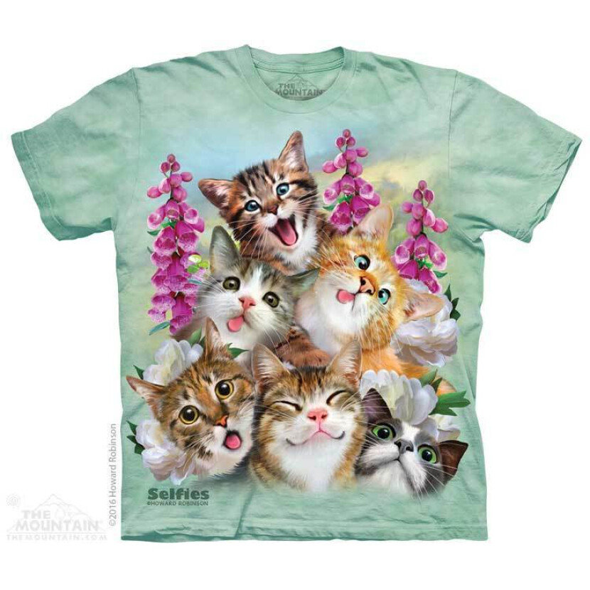 Tričko unisex The Mountain Kittens Selfie (kočky) - světle zelené, 3XL