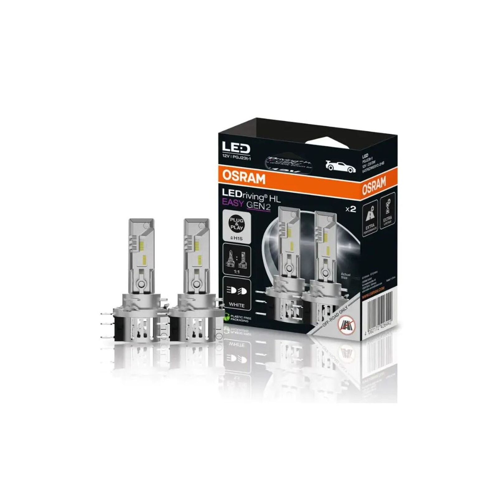 OSRAM LEDriving HL EASY Gen2 H15 12V 23W/3W PGJ23t-1 6500K NO ECE 2ks 64176DWESY2-2HB