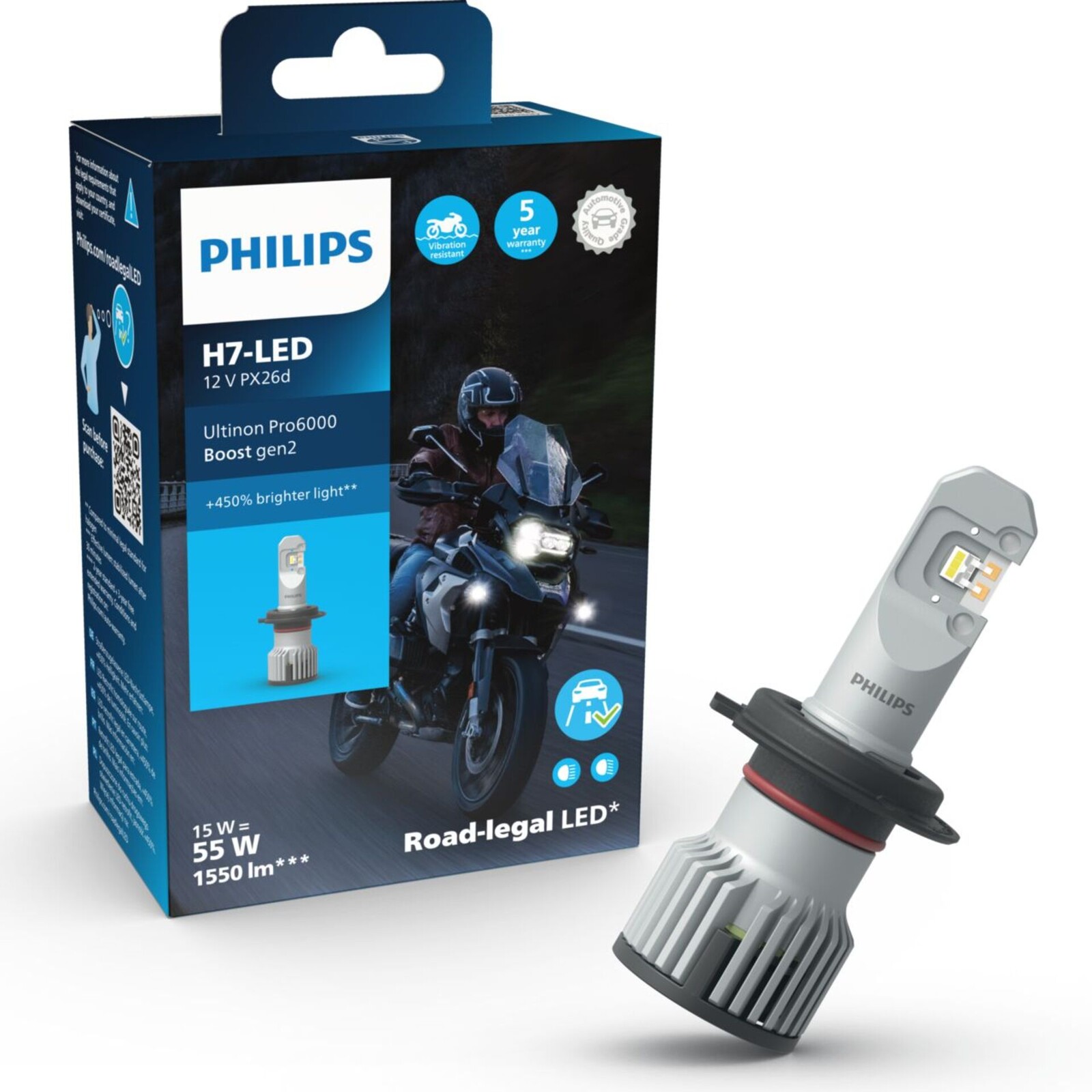 Philips LED H7 12V 15W Ultinon Pro6000 Boost Gen2 +450% Moto homologace 1ks 11972U60B2X1