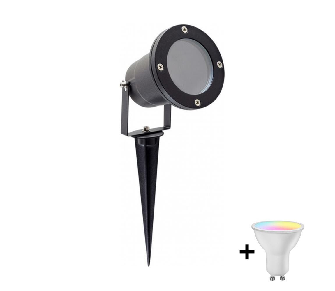 LED RGBW Stmívatelná venkovní lampa BLAKE 1xGU10/6W/230V IP65 + dálkové ovládání KB0036+AI2383