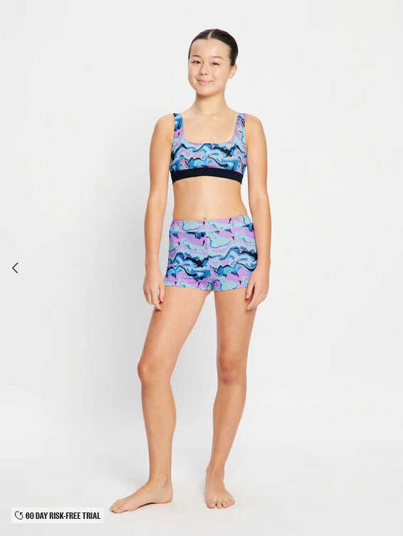 Dívčí menstruační plavky Modibodi Performance Hi Waist Short Super Marble Blue spodní díl (DMPMPHWSSMB) 8-10 let