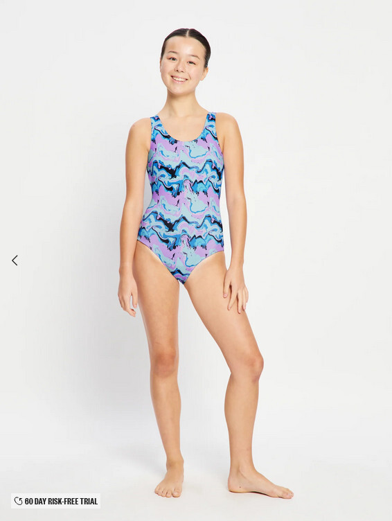 Dívčí menstruační plavky Modibodi Performance Racerback One Piece Super Marble Blue jednodílné (DMPMPROPSMB) 12-14 let