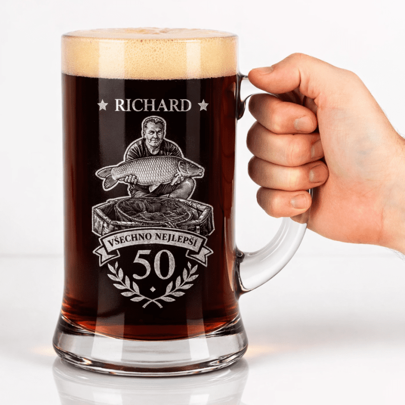 Dekorant Pivní tuplák rybáře s vaší fotkou a narozeninovým motivem 1000 ml 1KS