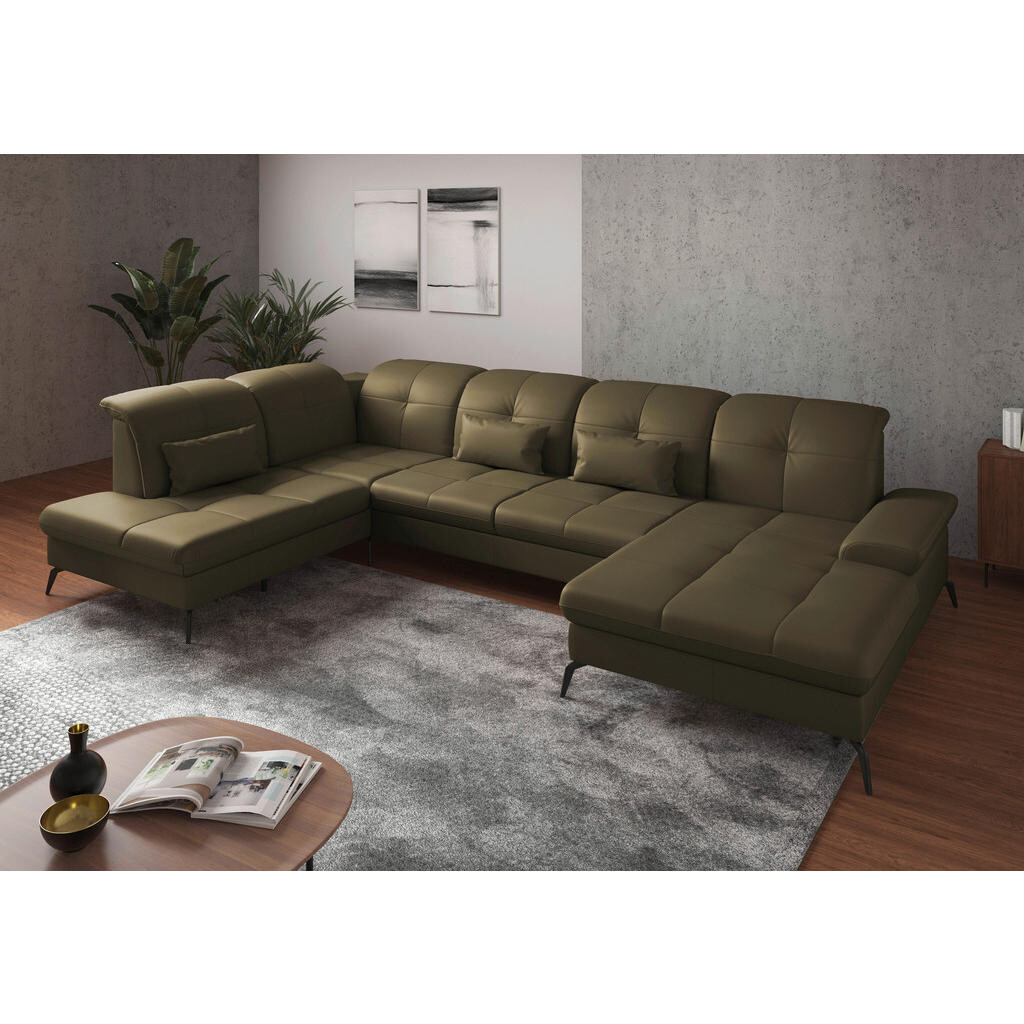 Sit & More SEDACÍ SOUPRAVA, textil, kůže, olivově zelená