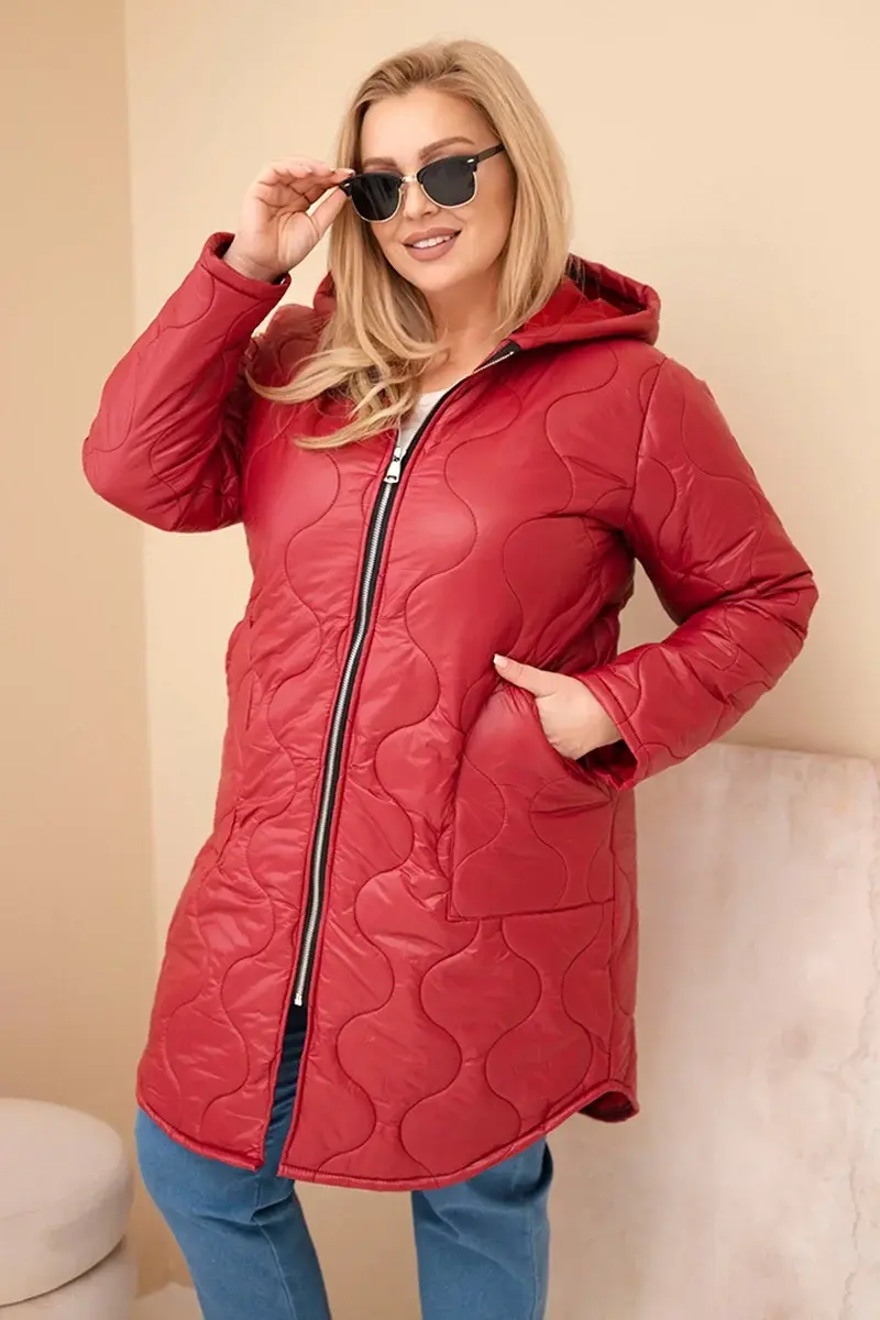 Kesi dámská zimní prošívaná bunda s kapucí bordó