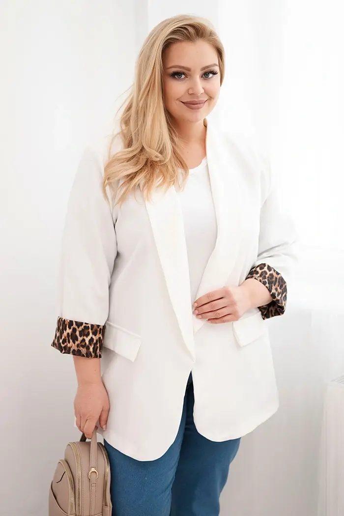Dámské plus size sako s leopardou podšívkou