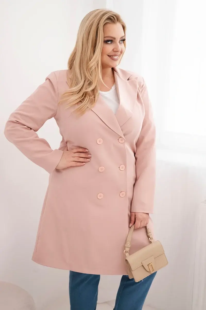 Kesi Plus Size dvouřadý kabát pudrově růžový