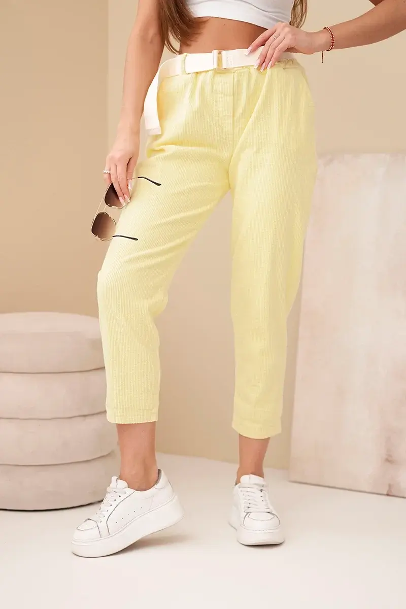 Kesi Włoski dámské manchestrové kalhoty s páskem žluté