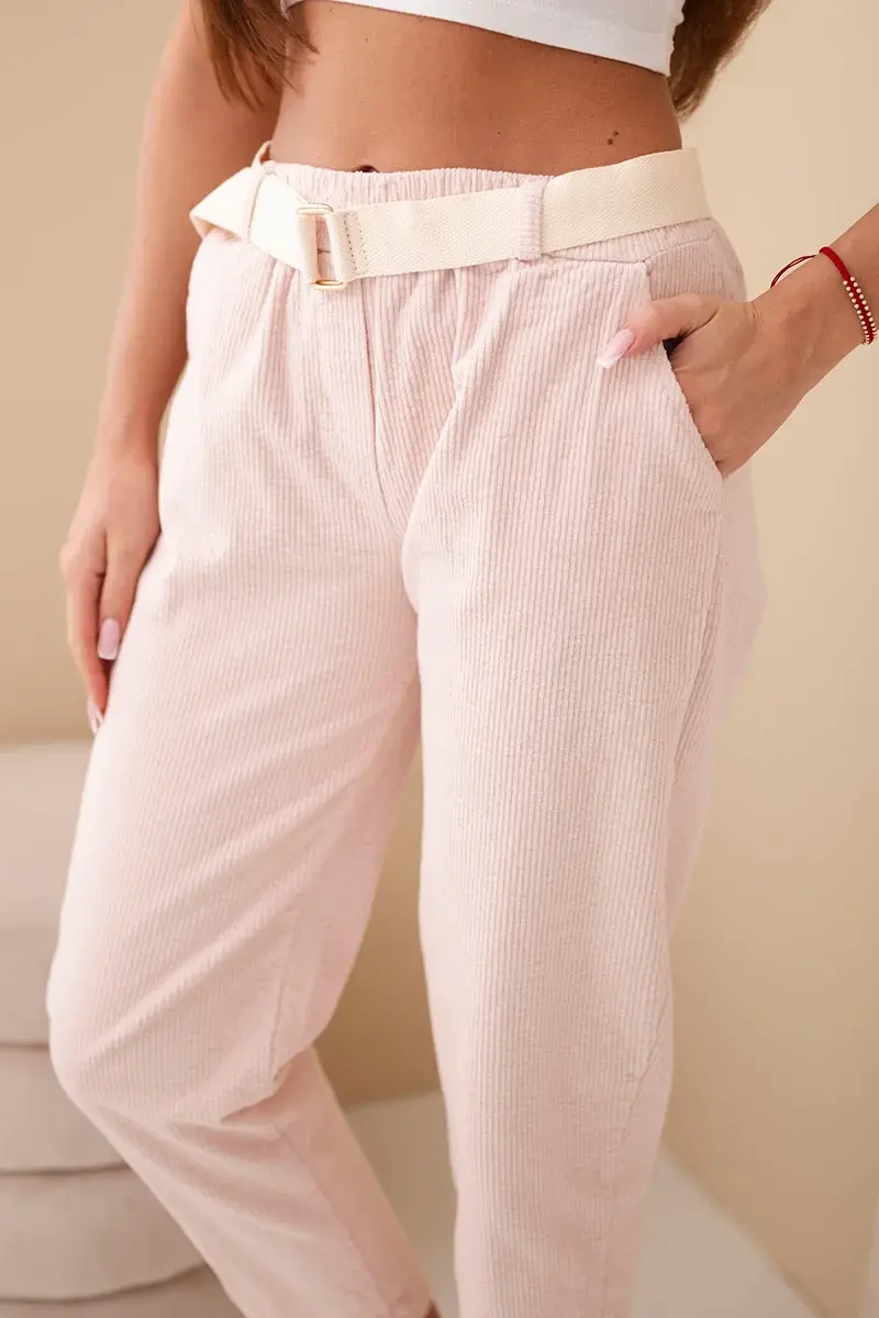 Dámské manšestrové kalhoty s páskem