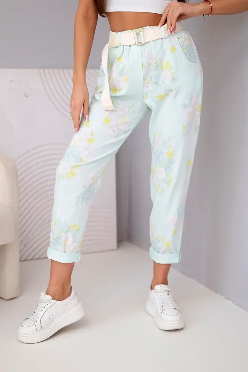 Kesi Włoski dámské květinové kalhoty s páskem