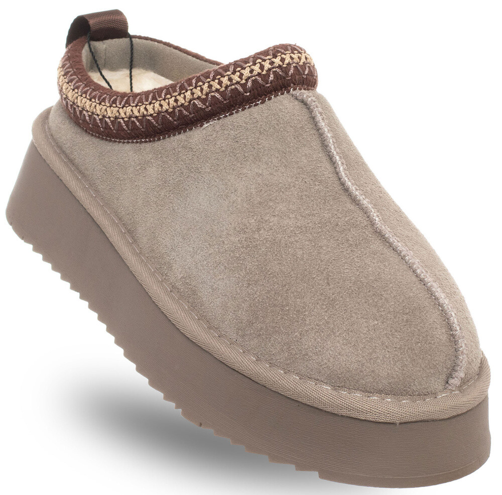 SOLO SOPRANI COUTURE pantofle s kožešinou, taupe