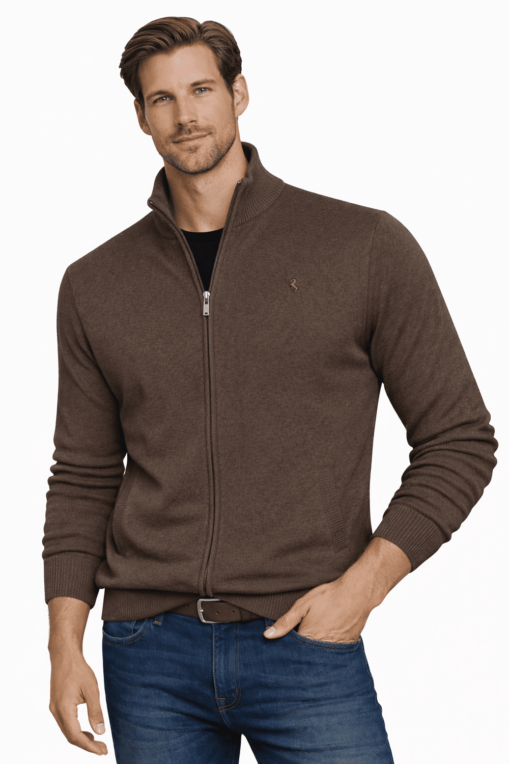 Pánský rozepínací svetr - hnědý