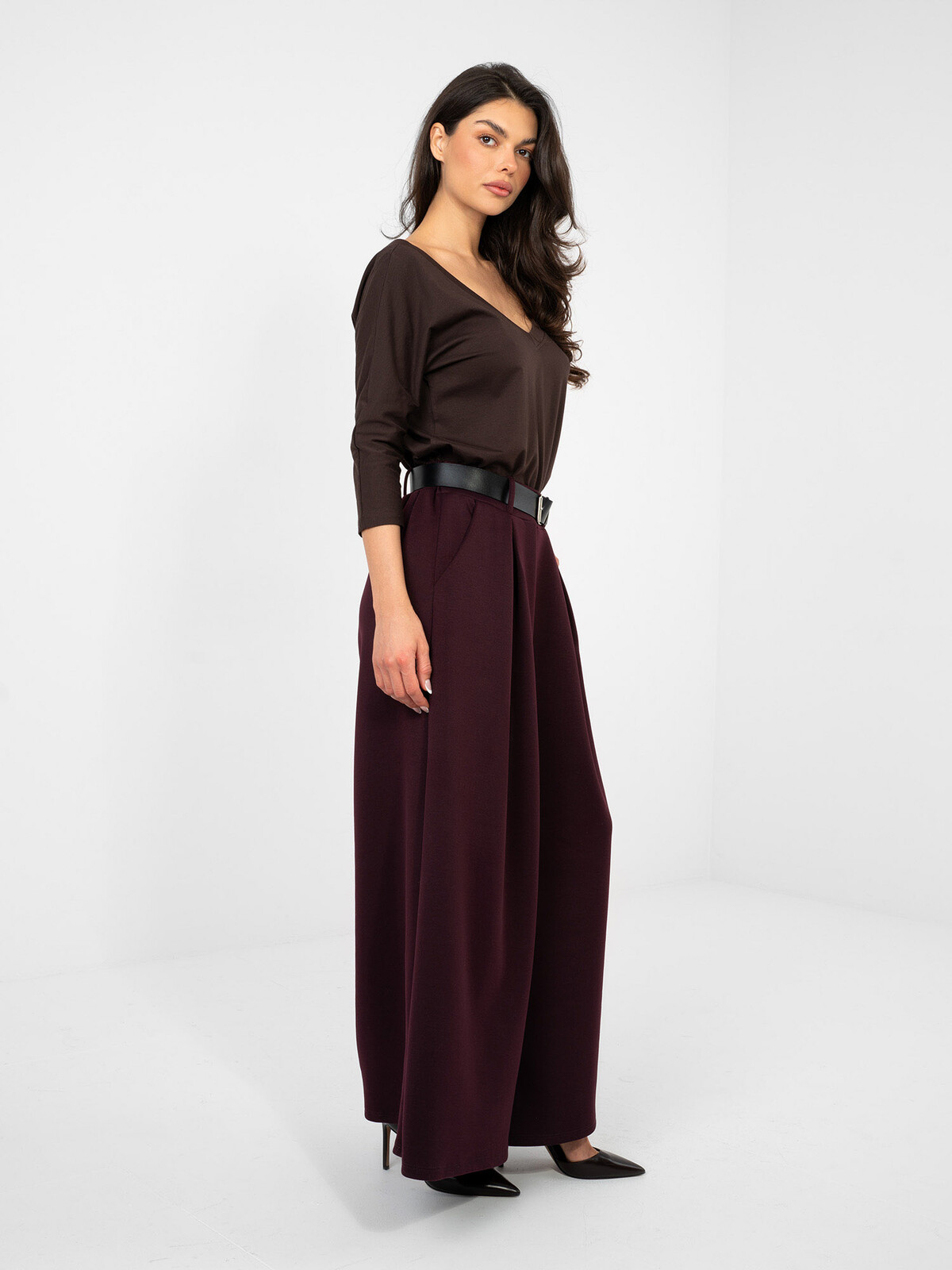 Tmavě fialové kalhoty Palazzo