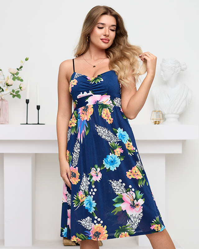 Resti námořnické modré šaty s květinovým motivem