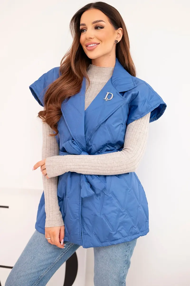 Kesi prošívaná dámská vesta s páskem modrá